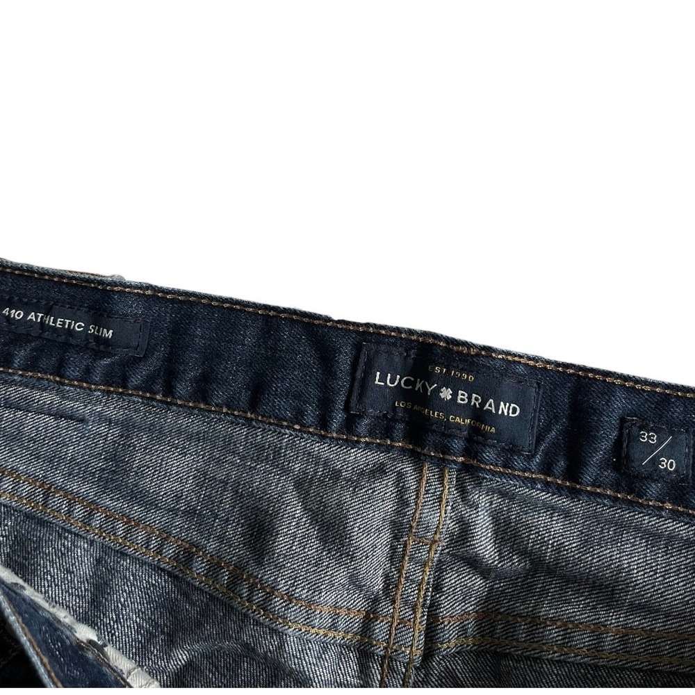 Lucky Brand 410 Athletic Slim Mens Jeans 33x30 Blue Stretch Casual Distressed - Picture 4 of 8